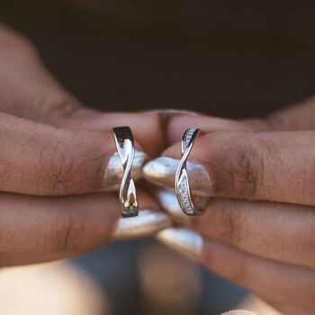Adjustable Couple Promise Twist Zircon Ring Set, 5 of 5