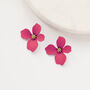 Hot Pink Hand Painted Flower Shaped Stud Earrings, thumbnail 2 of 3