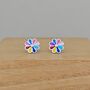 Sterling Silver And Enamel Rainbow Flower Stud Earrings, thumbnail 1 of 2