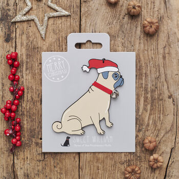 Pug Dog Christmas Tree Decoration Personalisation Available, 3 of 4