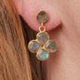 Labradorite Clover Gold Plated Silver Stud Earrings, thumbnail 1 of 12
