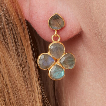 Labradorite Clover Gold Plated Silver Stud Earrings, 2 of 12