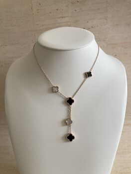 Double Sided Clover Long Necklace Rose Gold White Black, 2 of 8
