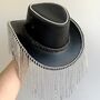 Black Leather Rhinestone Fringe Cowboy Hat, thumbnail 1 of 2