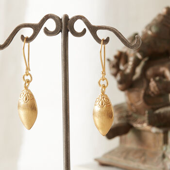 Gold Plated Silver Teardrop Textured Earrings, 3 of 7