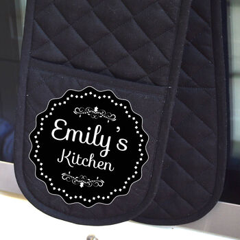 Black Personalised Oven Glove Traditional Design, 2 of 5