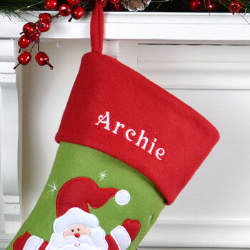 Personalised Green Christmas Stocking With Santa, 2 of 3
