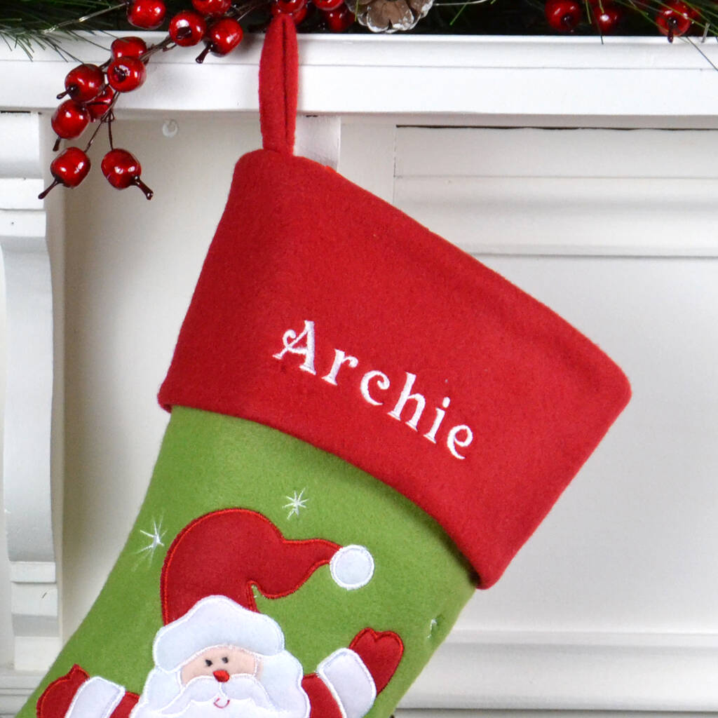 Personalised Green Christmas Stocking With Santa By KEEDD