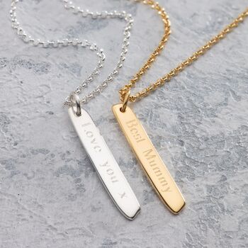 Engraved Vertical Bar Sterling Silver Necklace, 6 of 8