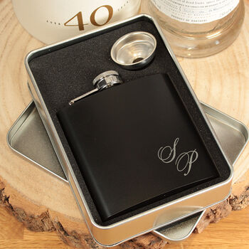 Personalised Script Initials Two Tone Hip Flask, 6 of 6