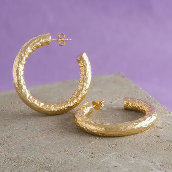 Thick Hammered Hoop Earrings In Gold Plate And Silver, 2 of 6