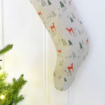 Christmas Reindeer Linen Stocking, 4 of 4