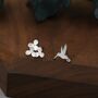 Sterling Silver Mismatched Hummingbird And Hydrangea Flower Stud Earrings, thumbnail 2 of 10
