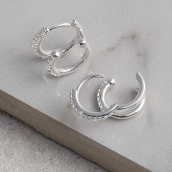 Sterling Silver Cz Double Hoop Huggies, 2 of 6