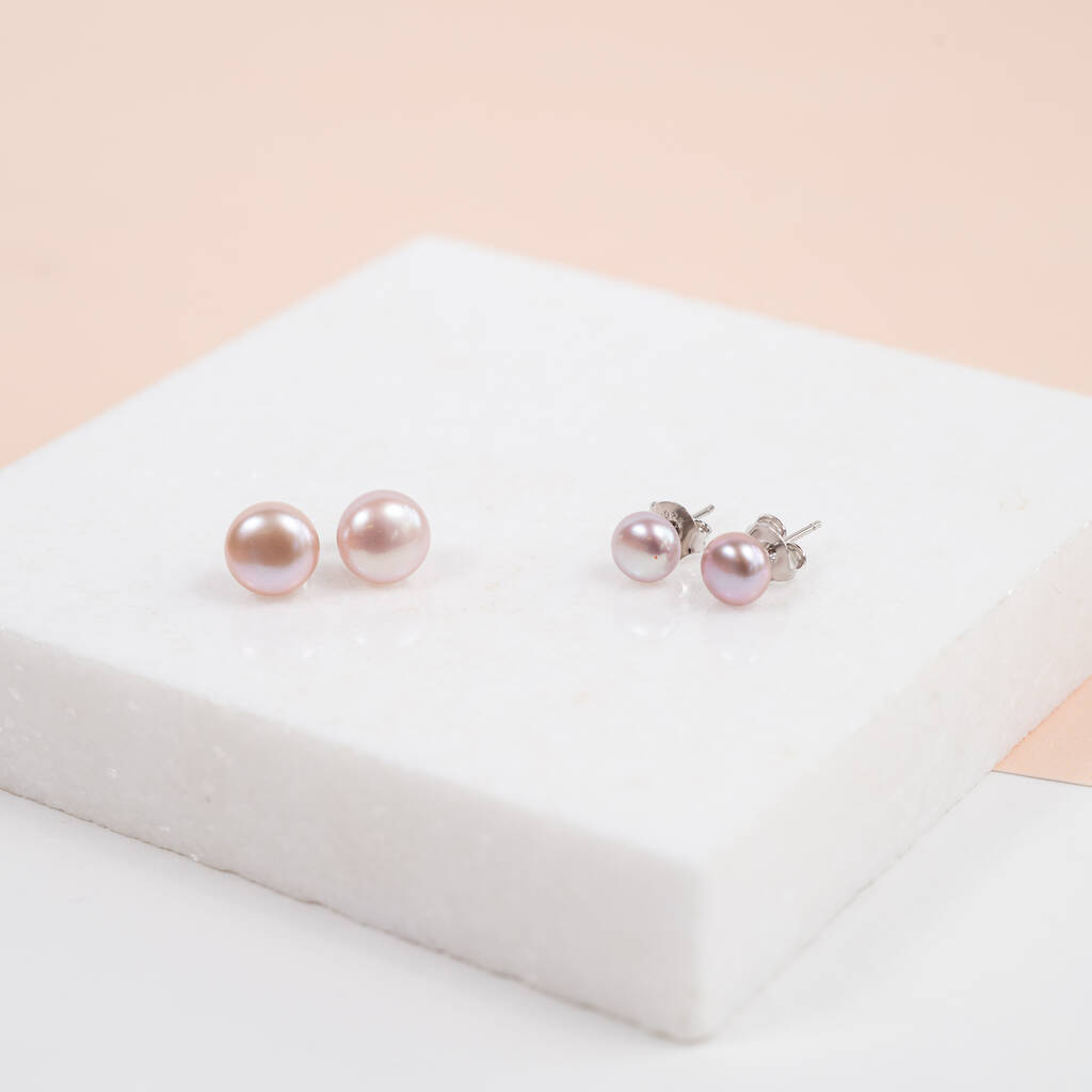 Seville Pink Freshwater Pearl Silver Stud Earrings, 1 of 6
