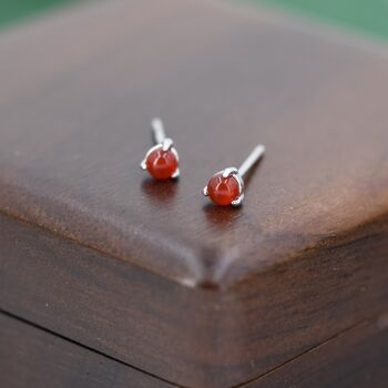 Natural Red Carnelian Stud Earrings In Sterling Silver, 5 of 11