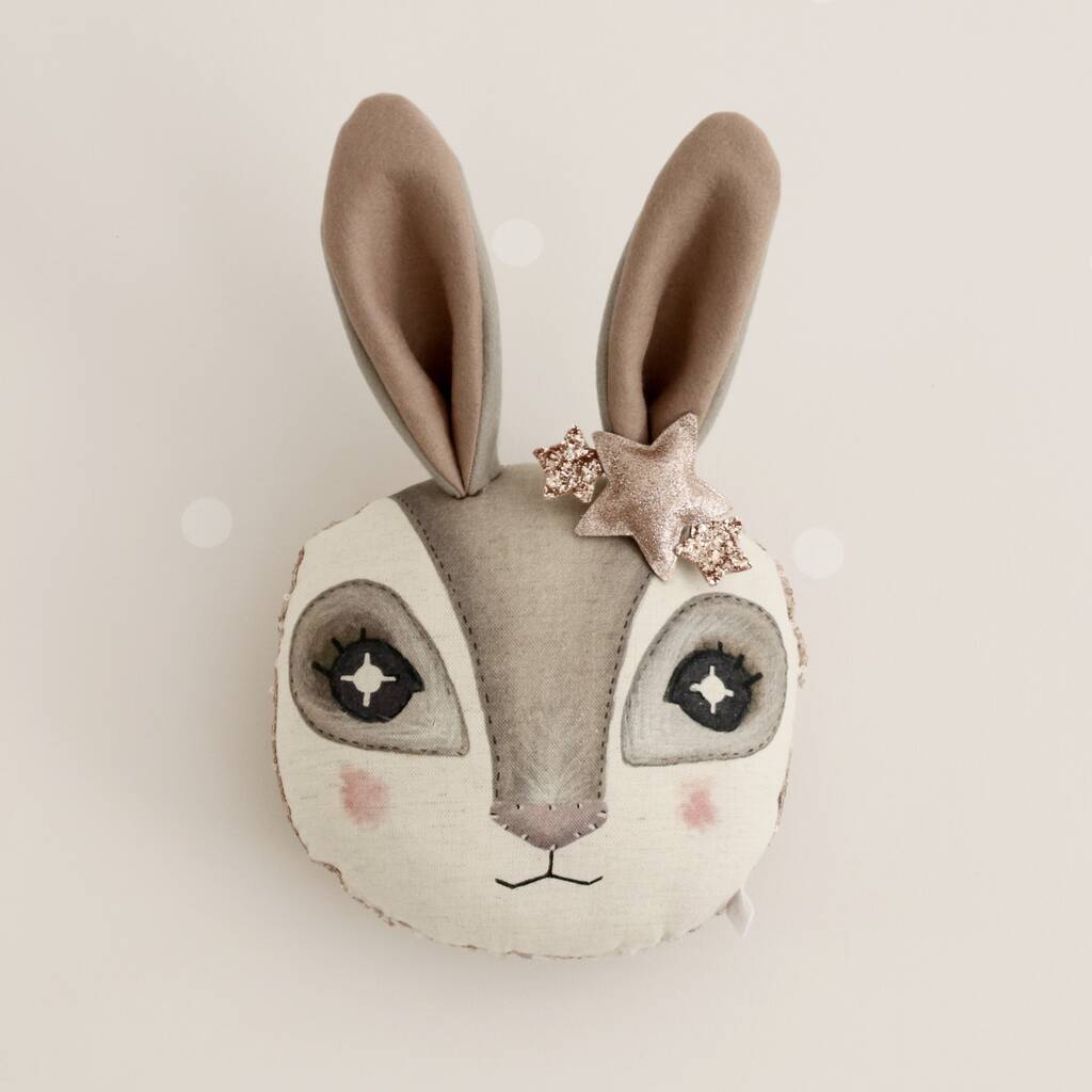 Handmade Heirloom Doll Linen Animal Wall Head Hare, 1 of 6
