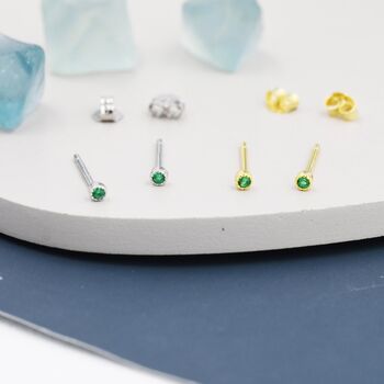 Extra Tiny 2mm Emerald Green Cz Stud Earrings, 4 of 12