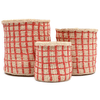 Sahihi: Red Check Woven Storage Basket, 8 of 8