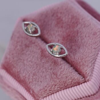 Opal Eye Stud Earrings In Sterling Silver, 7 of 12
