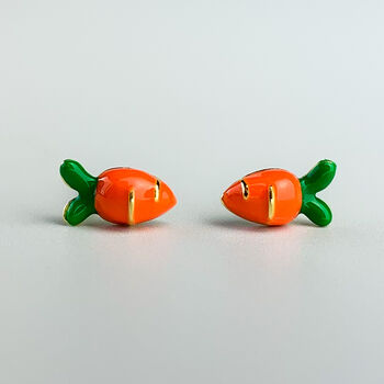 Sterling Silver Orange Carrot Stud Earrings, 2 of 6