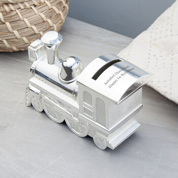 Personalised Silver Plated Train Money Box, 2 of 5