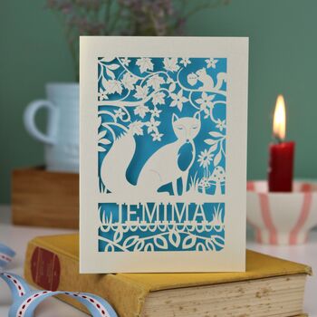 Personalised Papercut Fox Birthday Card, 5 of 8