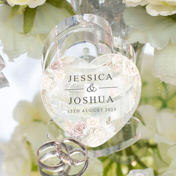 Blush Flowers Acrylic Heart Wedding Ring Box, 3 of 4