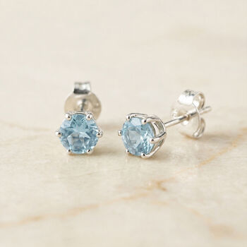 Tiny Sterling Silver Aquamarine Crystal Stud Earrings, 2 of 5