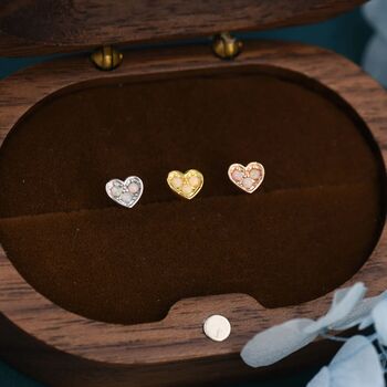 Tiny Opal Heart Stud Earrings In Sterling Silver, 7 of 12