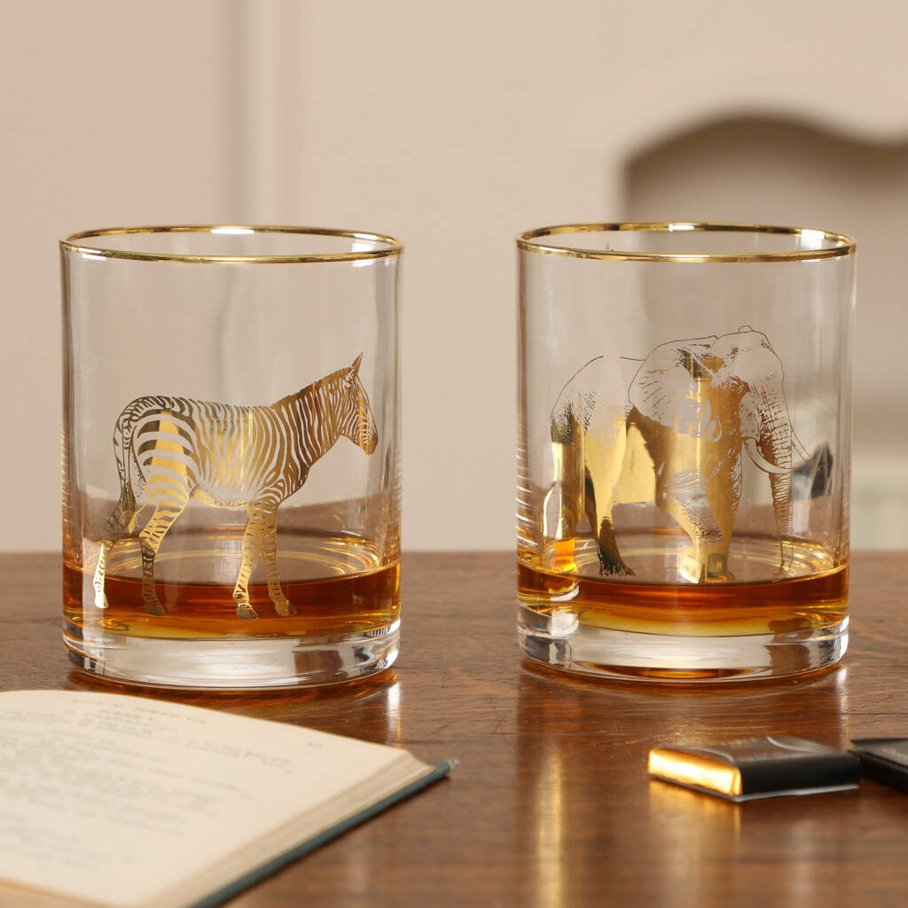 Two Luxury Gold Whisky Glasses By Dibor
