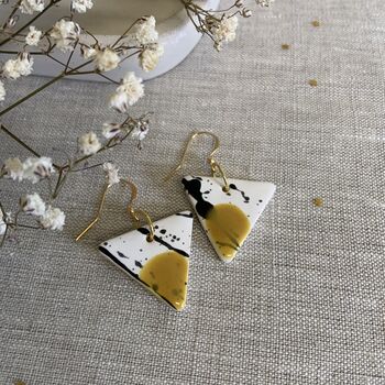 Mustard Yellow Ceramic Earrings Gold Plated, 5 of 8