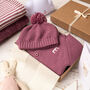 Luxury Dusky Rose Bobble Hat And Cardigan Baby Gift Box, thumbnail 3 of 12