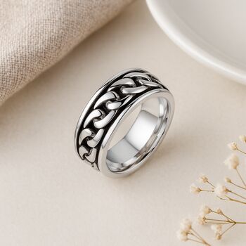 Men’s Personalised Oxidised Sterling Silver Chain Spinner Ring – 8mm, 5 of 10