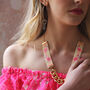 Hand Beaded Flamingo Print Gold Chain Necklace, thumbnail 1 of 4
