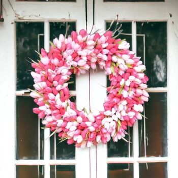 Handmade Pink And White Tulip Wreath, 2 of 3