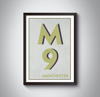 M9 Manchester Typography Postcode Print, 5 of 8