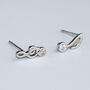 Sterling Silver Tiny Sparkly Music Note Stud Earrings, thumbnail 4 of 6