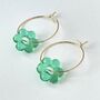 Green Resin Flower Charm Hoop Earrings, thumbnail 1 of 3