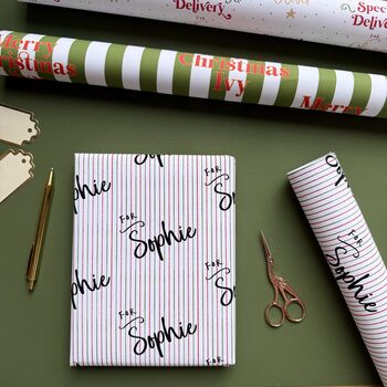 Personalised Name And Pin Stripe Christmas Paper, 5 of 7
