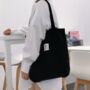 Black Corduroy Tote Shoulder Bag, Lightweight School Bag, thumbnail 4 of 11