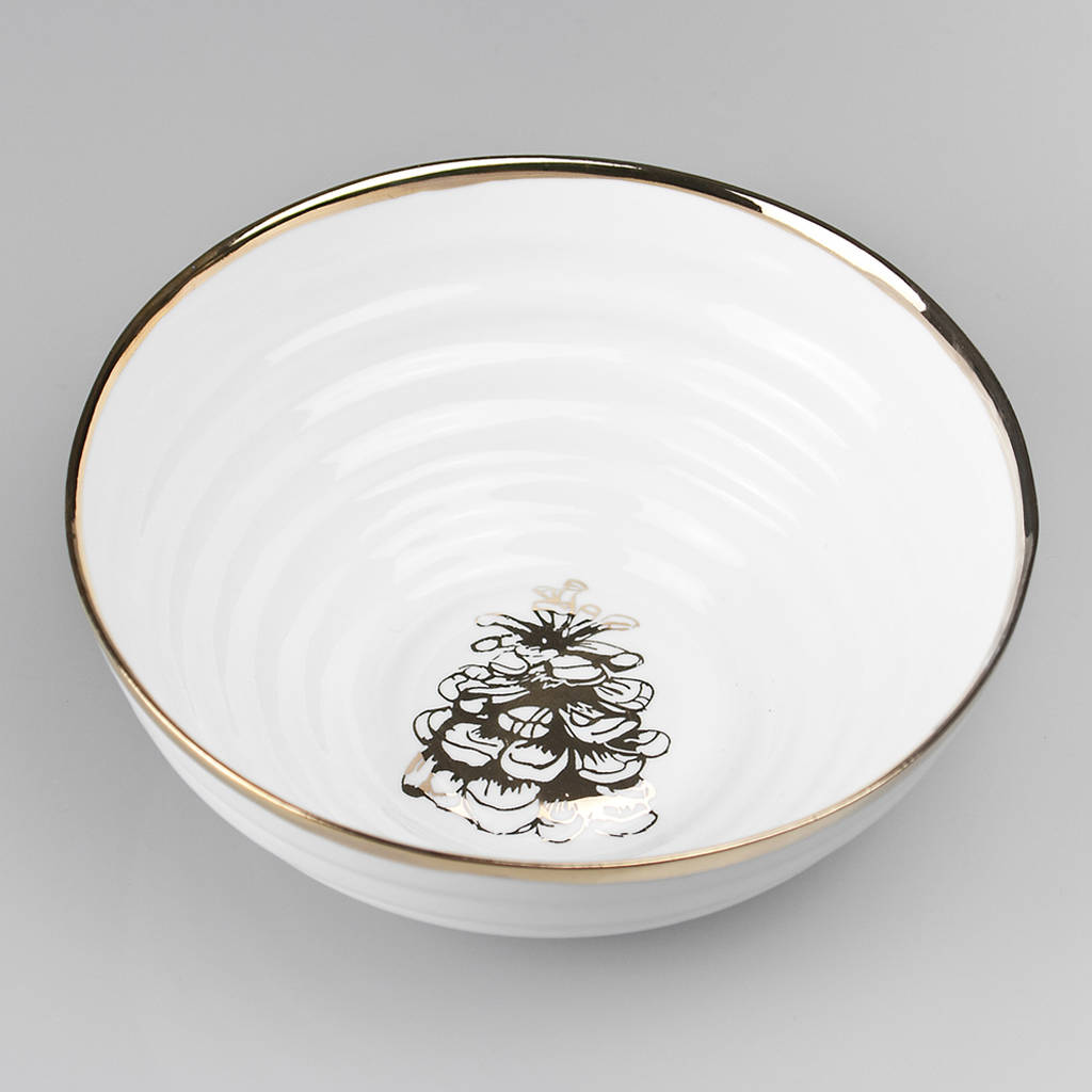 porcelain serving bowl with thick gold rim by kina ceramics