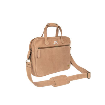 Personalised Leather Compact Laptop Satchel In Camel, 4 of 10