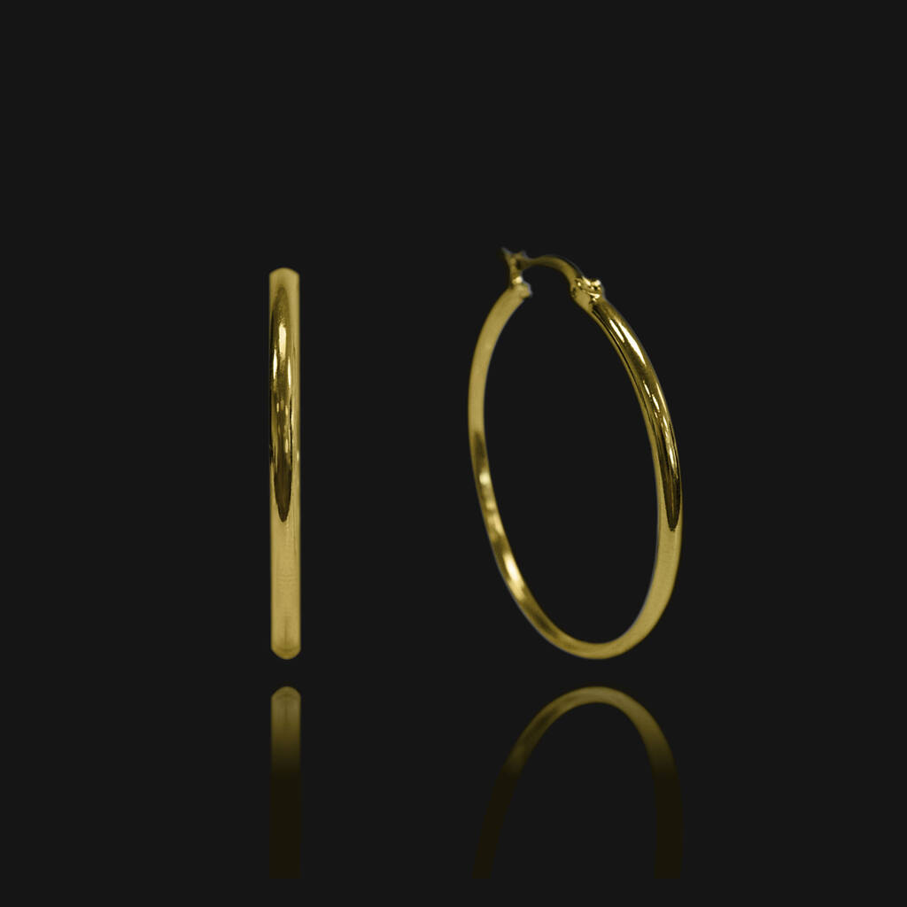 Quality 18k Plated Gold Hoops, Three Sizes, 1 of 8