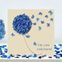 Retirement Butterfly Blue Hydrangea Card, Not 3D, thumbnail 1 of 10