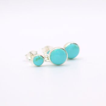 Sterling Silver Round Turquoise Stud Drop Earrings, 2 of 5
