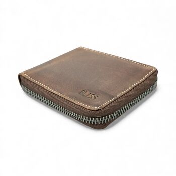 Personalised Round Zipper Leather Wallet For Christmas Gift, 4 of 11