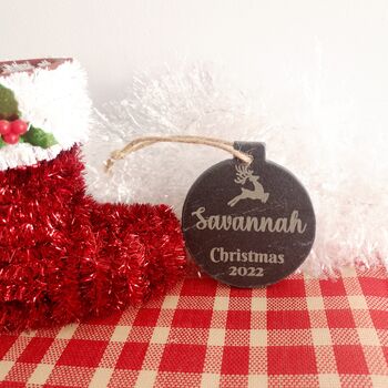 Personalised Slate Christmas Bauble Decoration, 2 of 4
