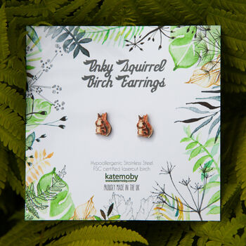 Inky Squirrel Tiny Stud Birch Earrings, 7 of 8