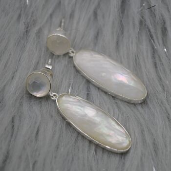 Mother Of Pearl Earrings: Doublet, White Gemstone Drop, 2 of 6